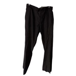Theory Mens Black Pinstripe Wool-Blend Trousers With Front Zipper Closure